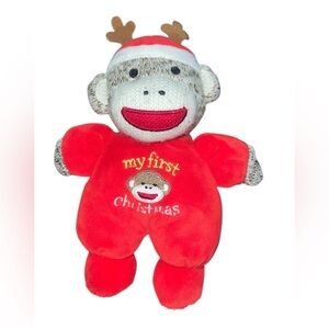 Baby Starters My First Christmas Sock Monkey Plush Baby Rattle Toy Red Infant